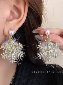 Image of Christmas Snowflake Earrings ❄️💎🤍 - ZenAura