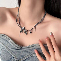 Image of Colorful Dragonfly Dark Black Clavicle Chain Necklace 🐉🖤 - ZenAura