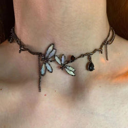 Image of Colorful Dragonfly Dark Black Clavicle Chain Necklace 🐉🖤 - ZenAura