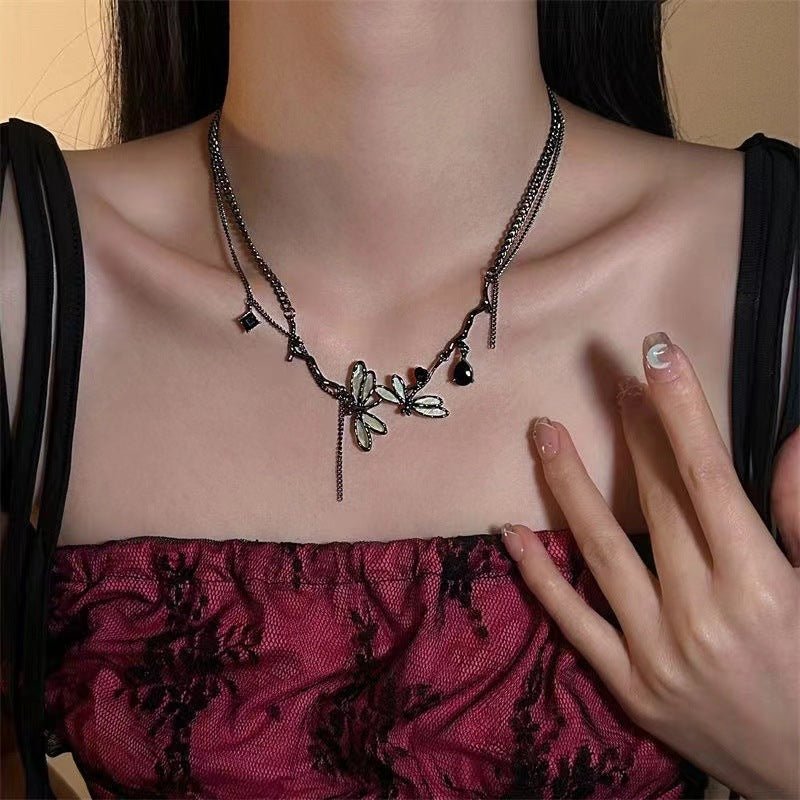 Colorful Dragonfly Dark Black Clavicle Chain Necklace 🐉🖤 - ZenAura
