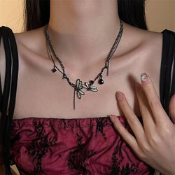 Image of Colorful Dragonfly Dark Black Clavicle Chain Necklace 🐉🖤 - ZenAura