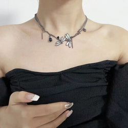 Image of Colorful Dragonfly Dark Black Clavicle Chain Necklace 🐉🖤 - ZenAura