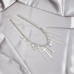 Image of Diamond Cross Tassel Clavicle Chain Necklace ✝️💎 - ZenAura