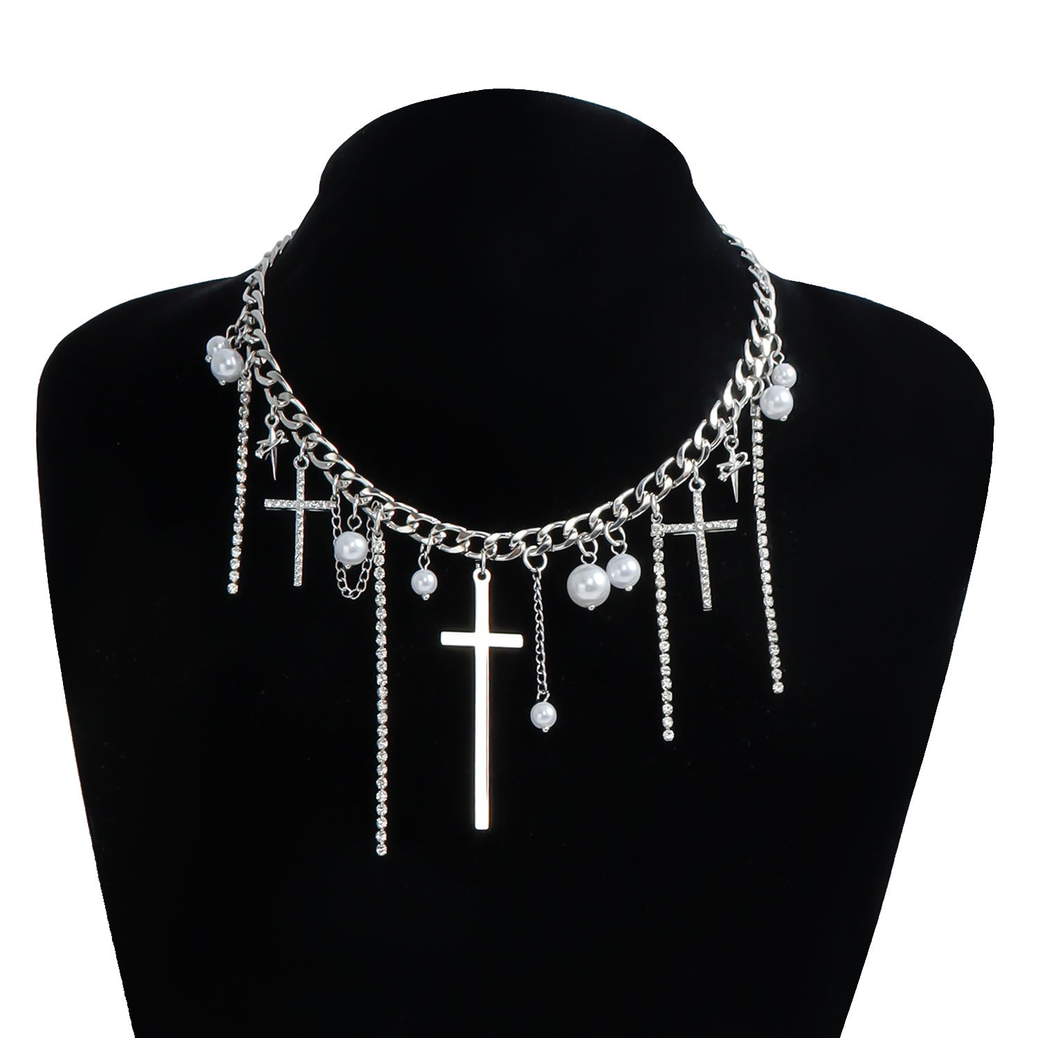 Diamond Cross Tassel Clavicle Chain Necklace ✝️💎 - ZenAura
