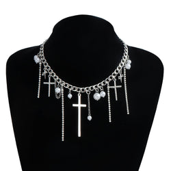 Image of Diamond Cross Tassel Clavicle Chain Necklace ✝️💎 - ZenAura